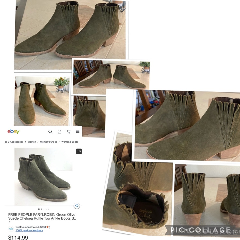 Free People Green Suede Ankle Booties